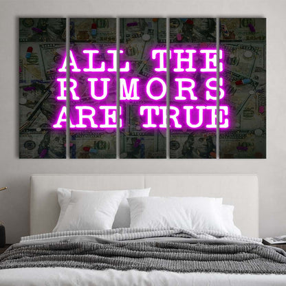 Neon Light Art  All The Rumors Are True Art Print, Extra Large 5 Panels Multi Canvas Print Wall Art, Home Decor