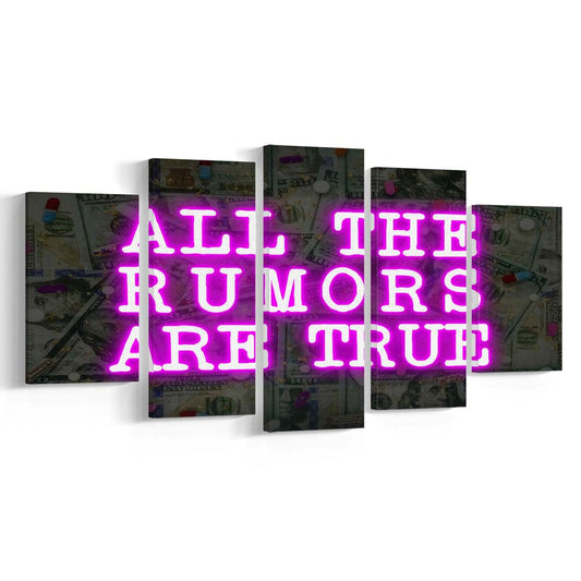 Neon Light Art  All The Rumors Are True Art Print, 5 Panel Mixed Canvas Print Wall Art, Home Decor, Neon Canvas