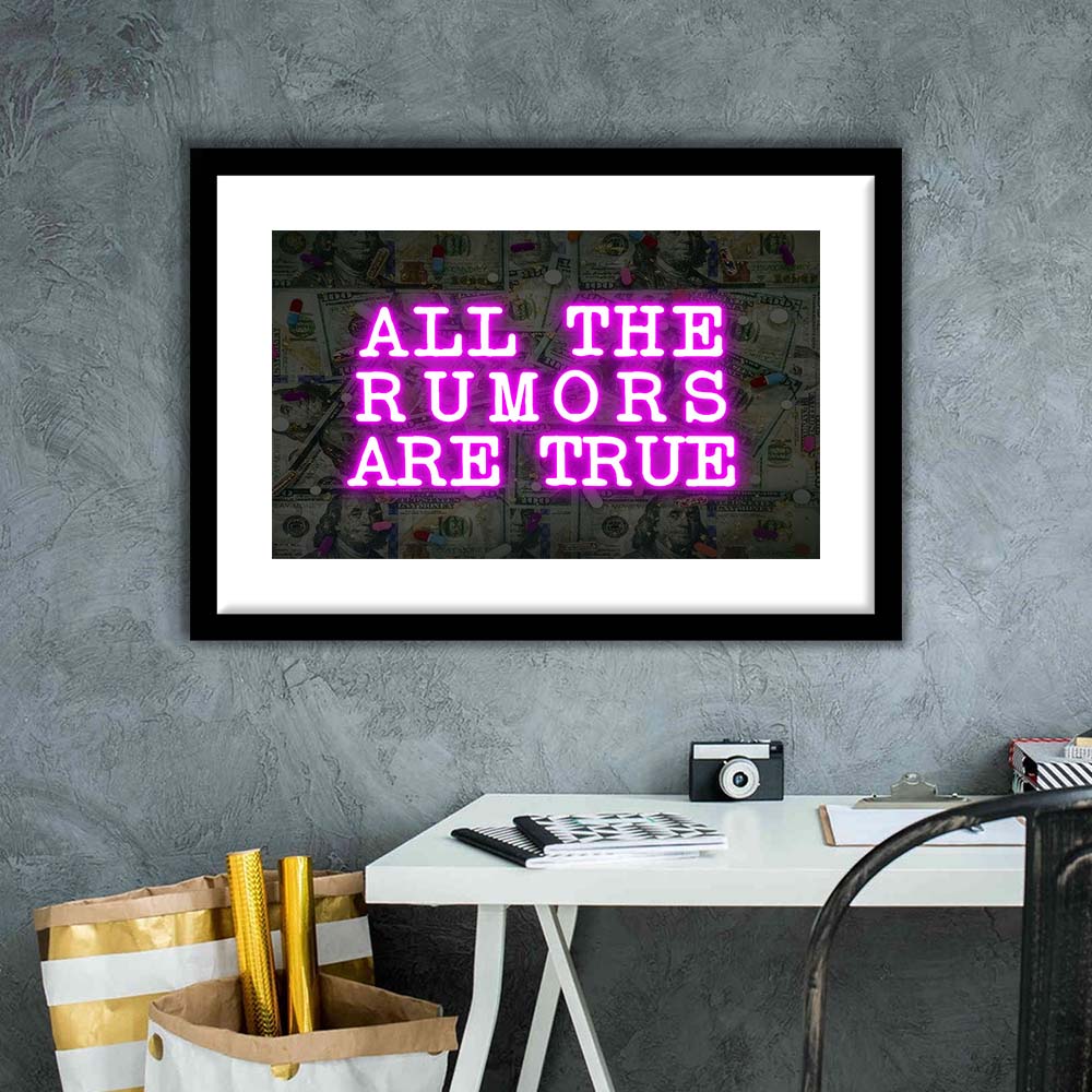 Neon Light Art  All The Rumors Are True Art Print, Framed Art Print Wall Decor, White Border, Framed Picture