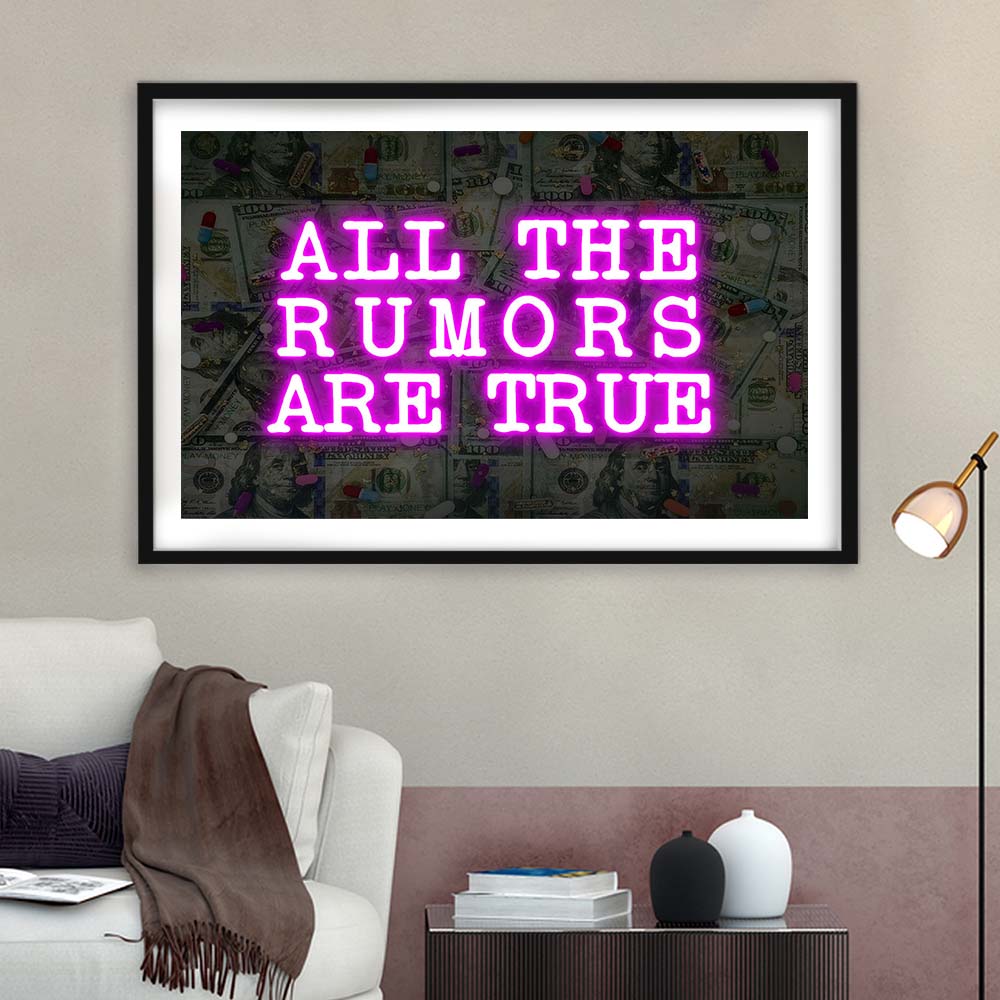 Neon Light Art  All The Rumors Are True Art Print, Framed Art Print Wall Decor, White Border, Framed Picture