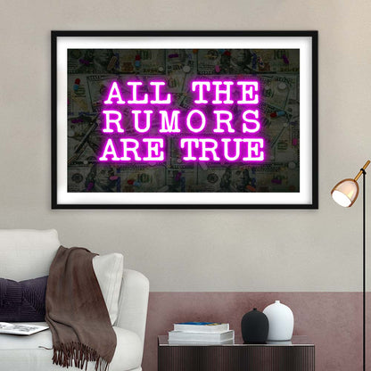 Neon Light Art  All The Rumors Are True Art Print, Framed Art Print Wall Decor, White Border, Framed Picture