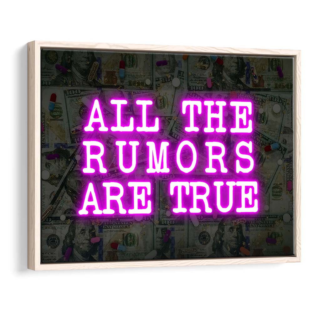 Neon Light Art  All The Rumors Are True Art Print, Framed Canvas Print Wall Art Decor, Floating Frame, Neon Effect Art
