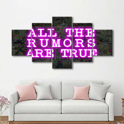 Neon Light Art  All The Rumors Are True Art Print, 5 Panel Mixed Canvas Print Wall Art, Home Decor, Neon Canvas