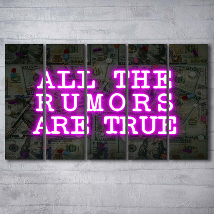 Neon Light Art  All The Rumors Are True Art Print, Extra Large 5 Panels Multi Canvas Print Wall Art, Home Decor
