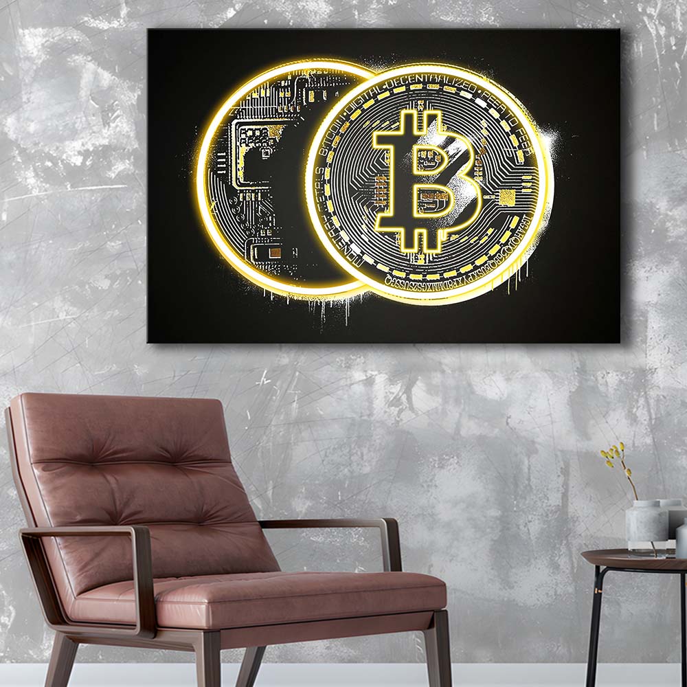 Neon Light Art  Bitcoin Art Print, Canvas Print Wall Art, Wall Decor, Neon Effect Art