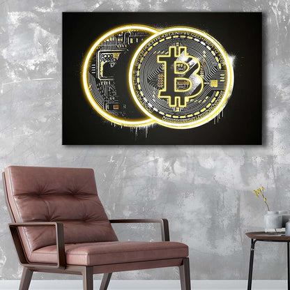Neon Light Art  Bitcoin Art Print, Canvas Print Wall Art, Wall Decor, Neon Effect Art