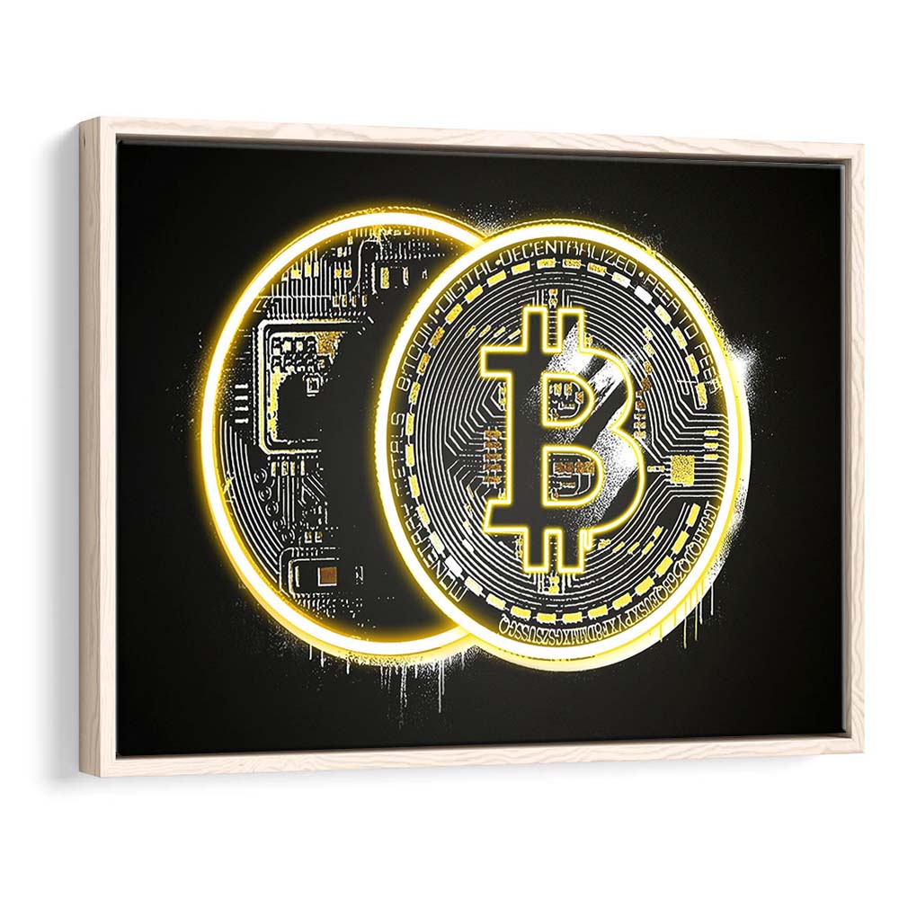 Neon Light Art  Bitcoin Art Print, Framed Canvas Print Wall Art Decor, Floating Frame, Neon Effect Art