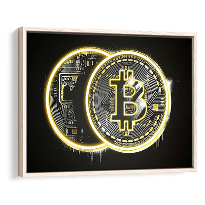 Neon Light Art  Bitcoin Art Print, Framed Canvas Print Wall Art Decor, Floating Frame, Neon Effect Art