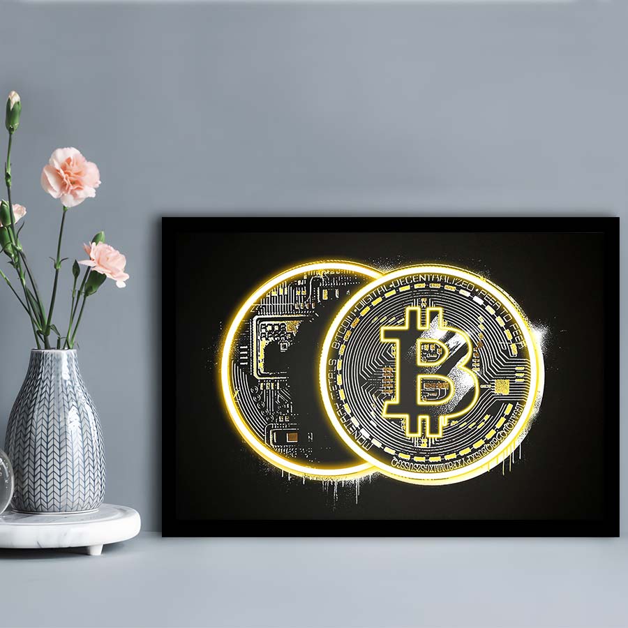 Neon Light Art  Bitcoin Art Print, Framed Art Print Wall Decor, Neon Art Print, Picture Framed