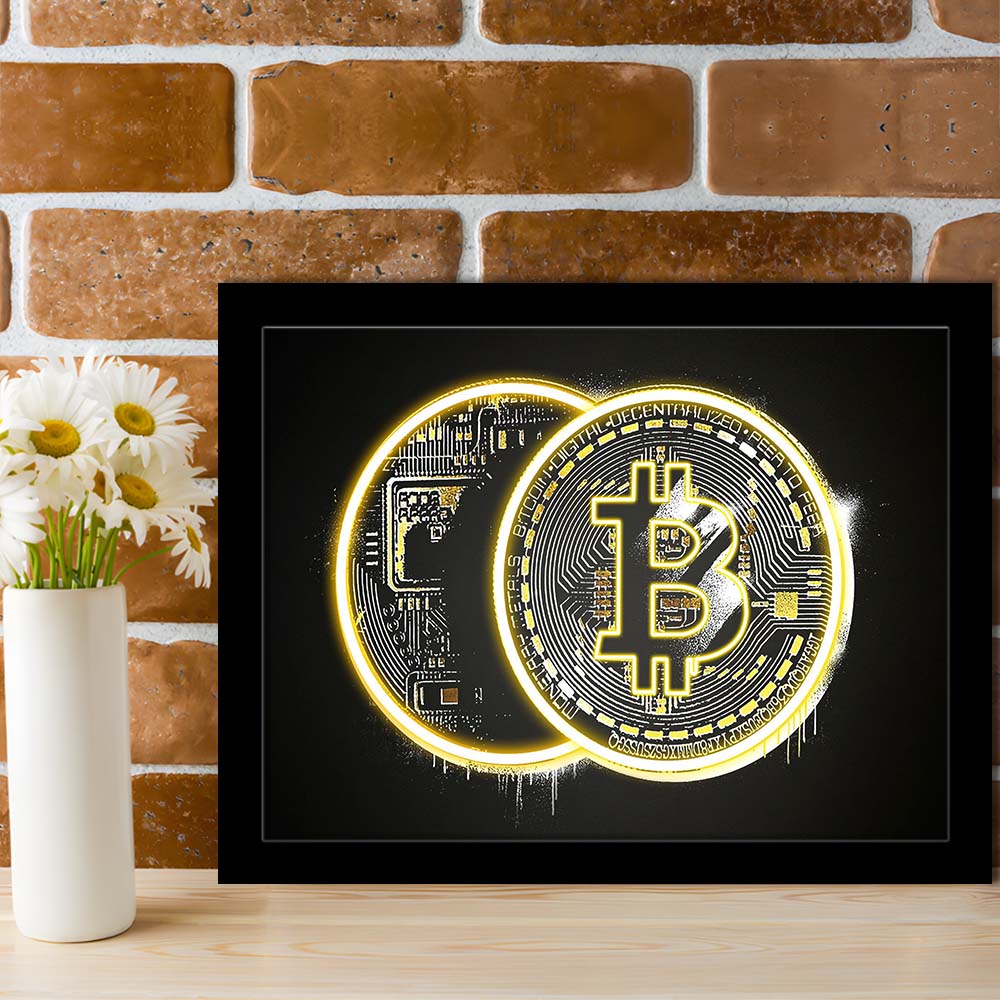 Neon Light Art  Bitcoin Art Print, Framed Art Print Wall Decor, Neon Art Print, Picture Framed