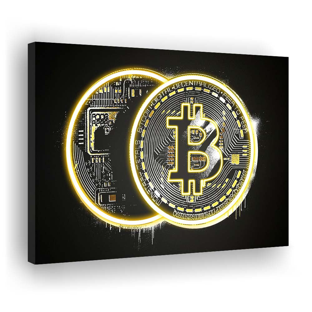 Neon Light Art  Bitcoin Art Print, Canvas Print Wall Art, Wall Decor, Neon Effect Art