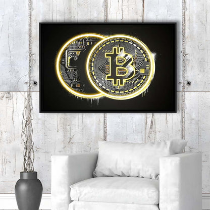 Neon Light Art  Bitcoin Art Print, Framed Canvas Print Wall Art Decor, Floating Frame, Neon Effect Art