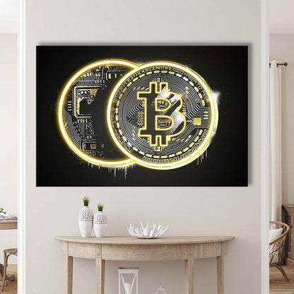 Neon Light Art  Bitcoin Art Print, Canvas Print Wall Art, Wall Decor, Neon Effect Art