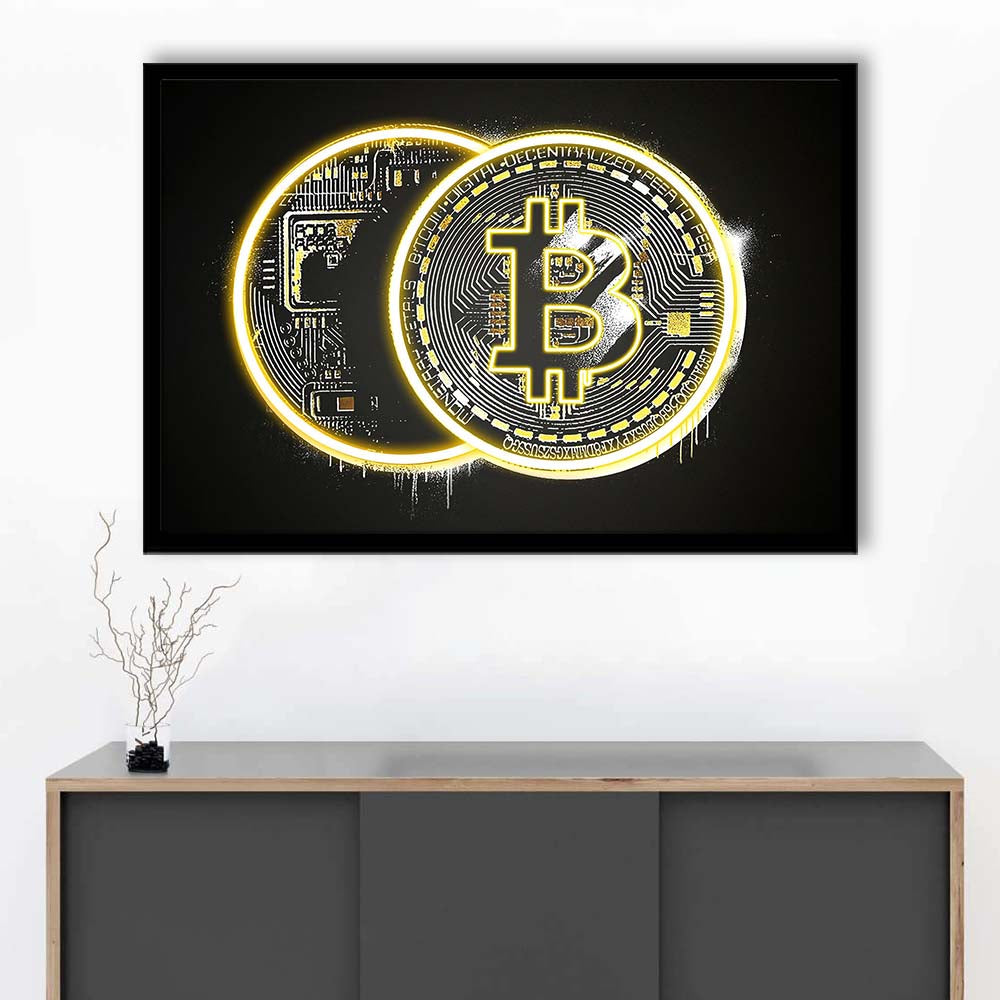 Neon Light Art  Bitcoin Art Print, Framed Art Print Wall Decor, Neon Art Print, Picture Framed