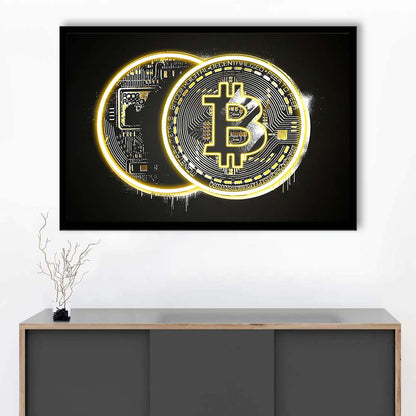 Neon Light Art  Bitcoin Art Print, Framed Art Print Wall Decor, Neon Art Print, Picture Framed