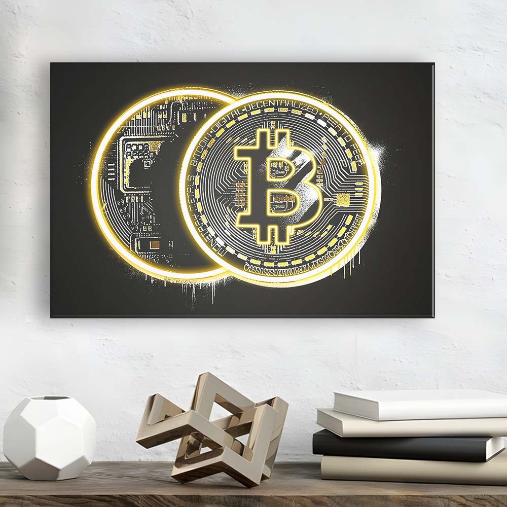 Neon Light Art  Bitcoin Art Print, Canvas Print Wall Art, Wall Decor, Neon Effect Art