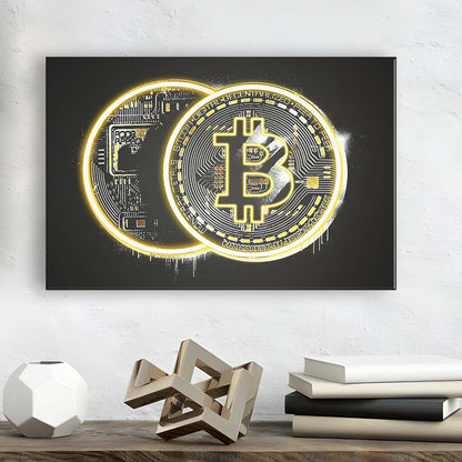 Neon Light Art  Bitcoin Art Print, Canvas Print Wall Art, Wall Decor, Neon Effect Art