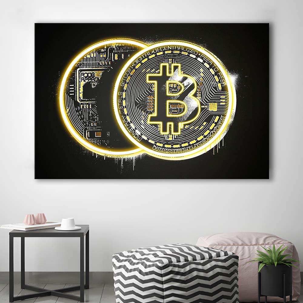 Neon Light Art  Bitcoin Art Print, Canvas Print Wall Art, Wall Decor, Neon Effect Art