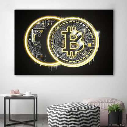 Neon Light Art  Bitcoin Art Print, Canvas Print Wall Art, Wall Decor, Neon Effect Art