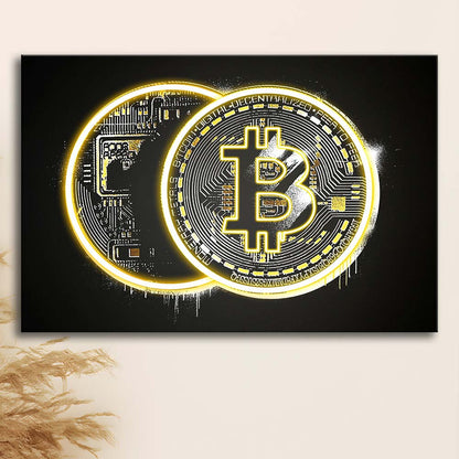 Neon Light Art  Bitcoin Art Print, Canvas Print Wall Art, Wall Decor, Neon Effect Art