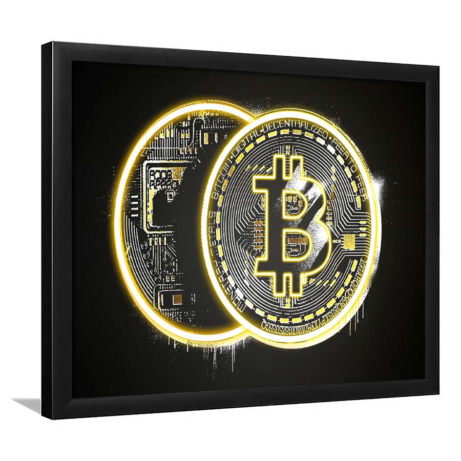 Neon Light Art  Bitcoin Art Print, Framed Art Print Wall Decor, Neon Art Print, Picture Framed