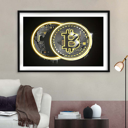 Neon Light Art  Bitcoin Art Print, Framed Art Print Wall Decor, White Border, Framed Picture
