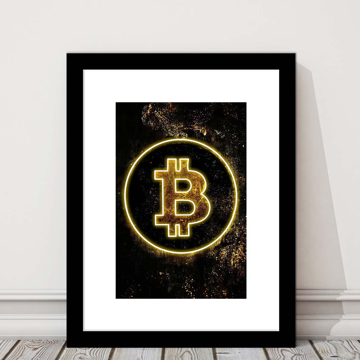 Neon Light Art Bitcoin Marble, Framed Art Print, Luxury Pictures Framed, White Border