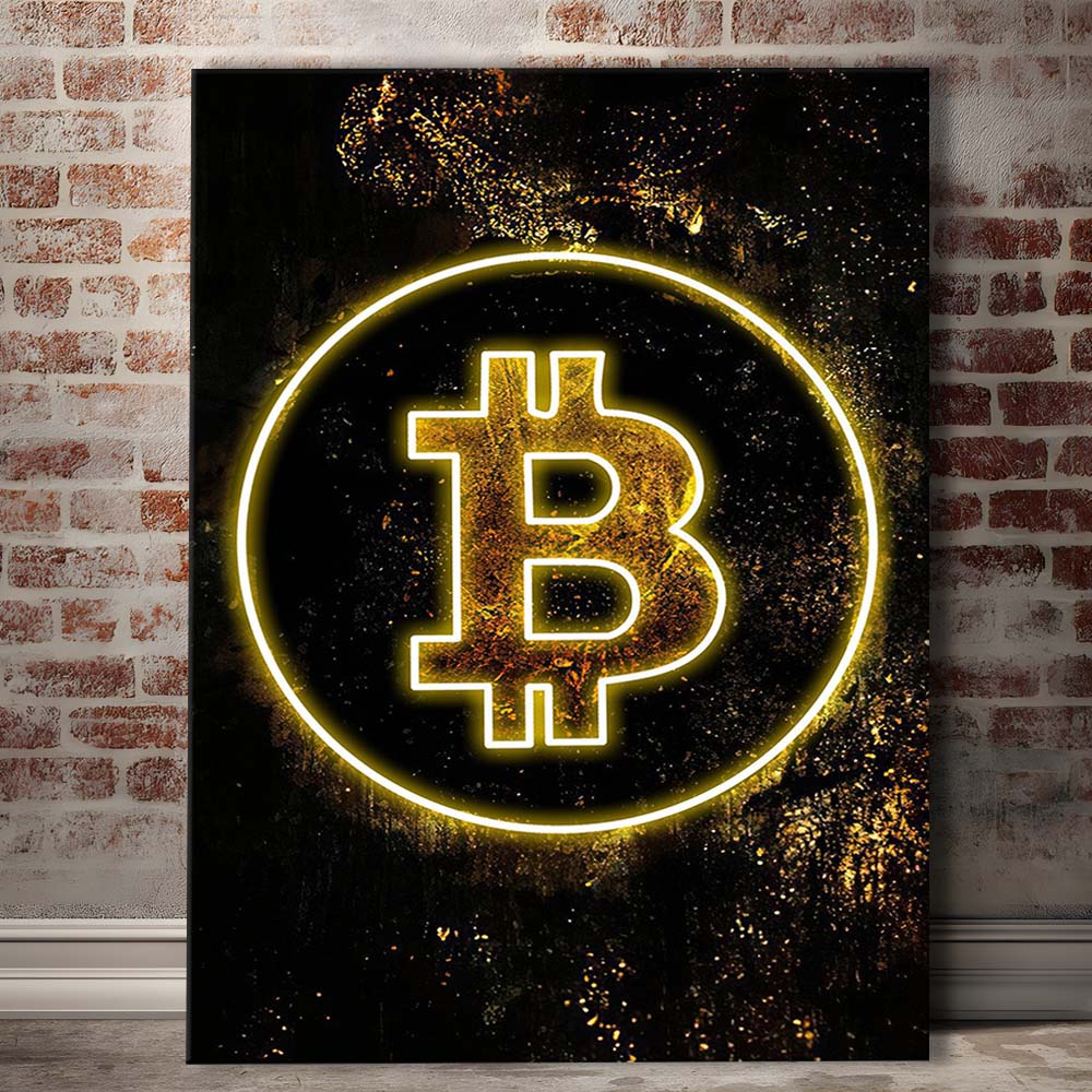 Neon Light Art Bitcoin Marble, Canvas Print, Luxury Wall Art Decor, Modern Art