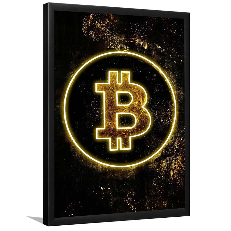 Neon Light Art Bitcoin Marble, Framed Art Print, Picture Framed Wall Art Decor