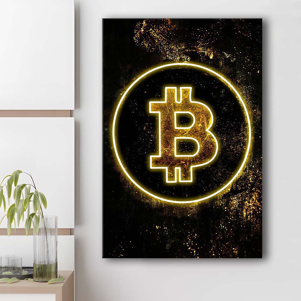 Neon Light Art Bitcoin Marble, Canvas Print, Luxury Wall Art Decor, Modern Art
