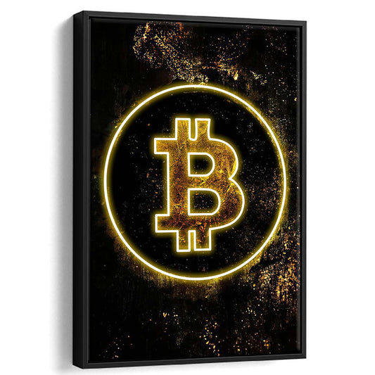 Neon Light Art Bitcoin Marble, Framed Canvas Print, Floating Frame, Luxury Wall Art Decor