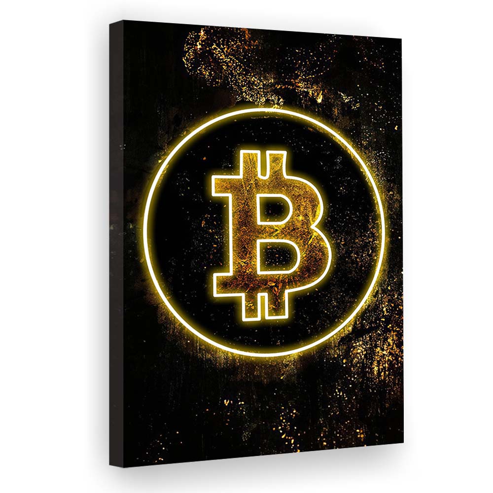 Neon Light Art Bitcoin Marble, Canvas Print, Luxury Wall Art Decor, Modern Art