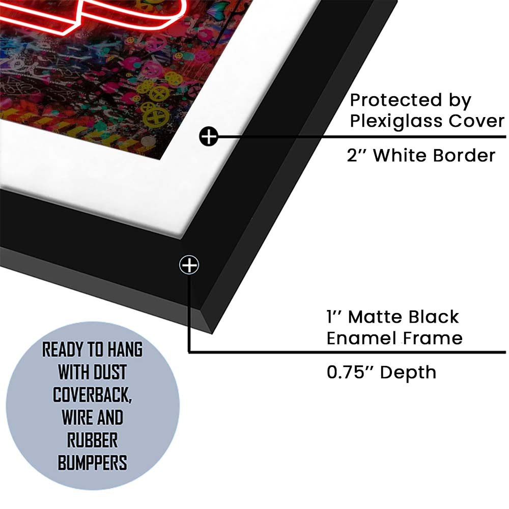 Neon Light Art Dollar, Neon Sign Effect, Framed Art Print, Luxury Pictures Framed, White Border