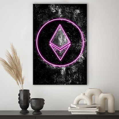 Neon Light Art Ethereum ETH Cryptocurrency, Canvas Print, Luxury Wall Art Decor, Modern Art