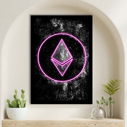Neon Light Art Ethereum ETH Cryptocurrency, Framed Art Print, Picture Framed Wall Art Decor