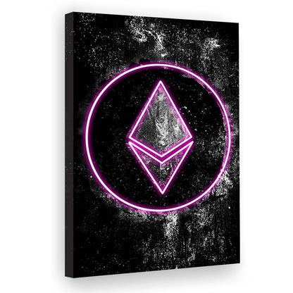 Neon Light Art Ethereum ETH Cryptocurrency, Canvas Print, Luxury Wall Art Decor, Modern Art