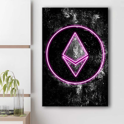 Neon Light Art Ethereum ETH Cryptocurrency, Canvas Print, Luxury Wall Art Decor, Modern Art