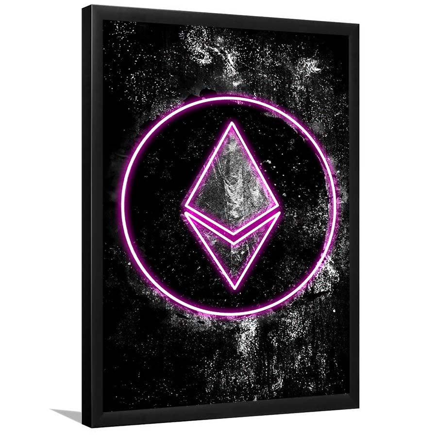 Neon Light Art Ethereum ETH Cryptocurrency, Framed Art Print, Picture Framed Wall Art Decor