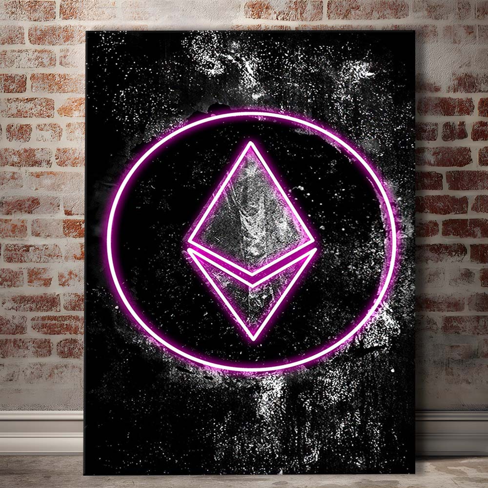 Neon Light Art Ethereum ETH Cryptocurrency, Canvas Print, Luxury Wall Art Decor, Modern Art