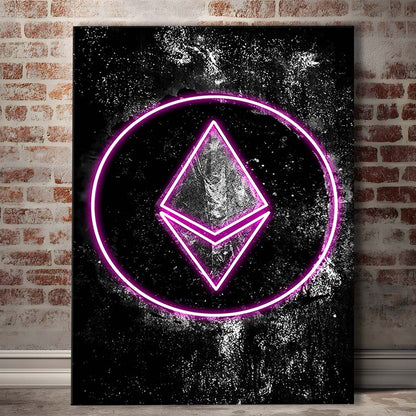 Neon Light Art Ethereum ETH Cryptocurrency, Canvas Print, Luxury Wall Art Decor, Modern Art
