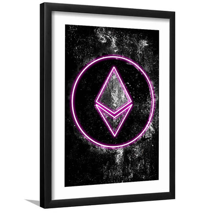 Neon Light Art Ethereum ETH Cryptocurrency, Framed Art Print, Luxury Pictures Framed, White Border