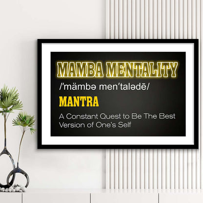 Neon Light Art  Mamba Mentality Art Print, Framed Art Print Wall Decor, White Border, Framed Picture