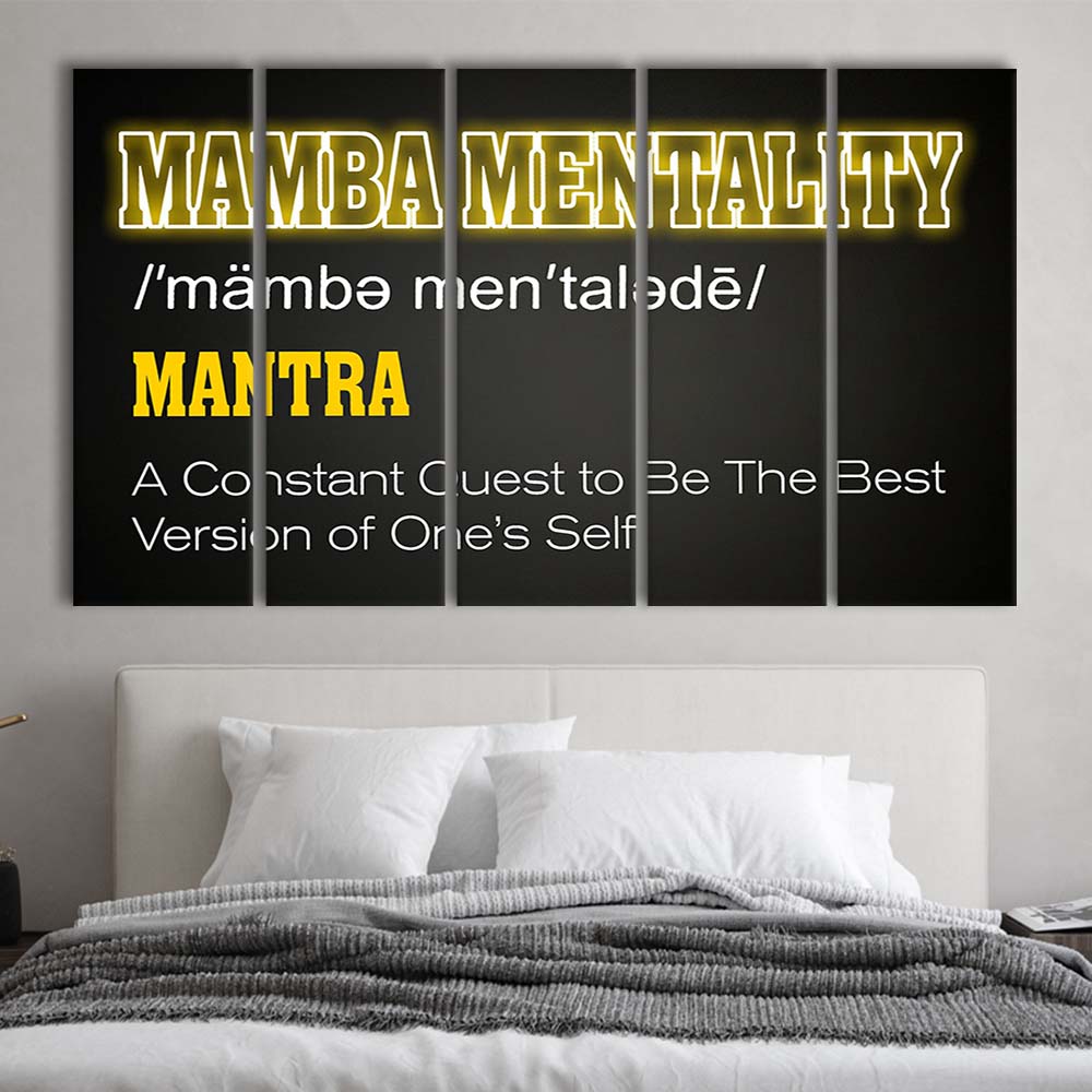 Neon Light Art  Mamba Mentality Art Print, Extra Large 5 Panels Multi Canvas Print Wall Art, Home Decor