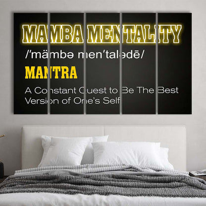 Neon Light Art  Mamba Mentality Art Print, Extra Large 5 Panels Multi Canvas Print Wall Art, Home Decor