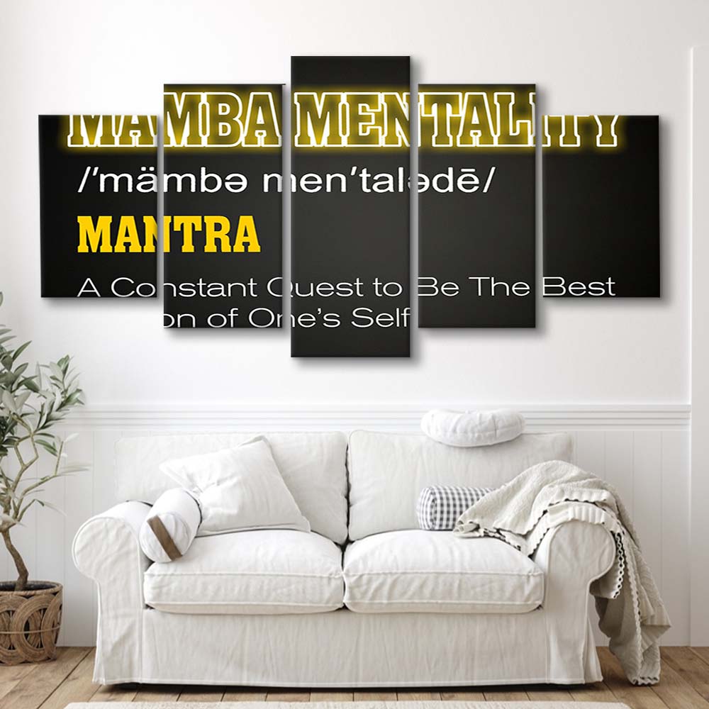 Neon Light Art  Mamba Mentality Art Print, 5 Panel Mixed Canvas Print Wall Art, Home Decor, Neon Canvas