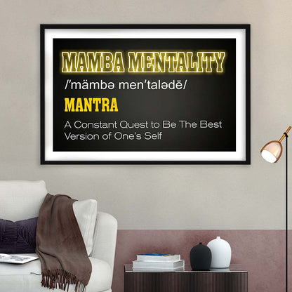 Neon Light Art  Mamba Mentality Art Print, Framed Art Print Wall Decor, White Border, Framed Picture
