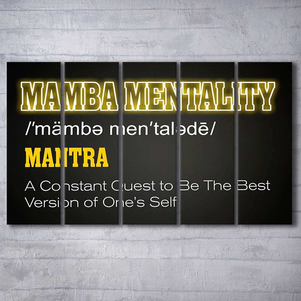 Neon Light Art  Mamba Mentality Art Print, Extra Large 5 Panels Multi Canvas Print Wall Art, Home Decor