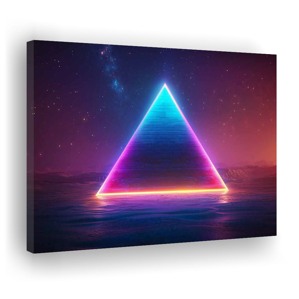 Neon Pyramid Canvas Print, Space Geometry Wall Decor, Starry Night Sky Painting, Cavas Print Wall Art Hom Decor