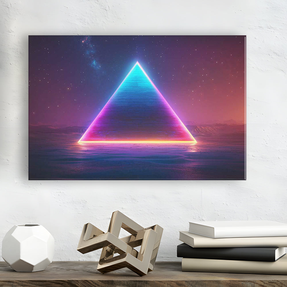 Neon Pyramid Canvas Print, Space Geometry Wall Decor, Starry Night Sky Painting, Cavas Print Wall Art Hom Decor