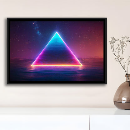 Neon Pyramid Canvas Print, Space Geometry Wall Decor, Starry Night Sky Painting, Framed Cavas Print, Floating Frame